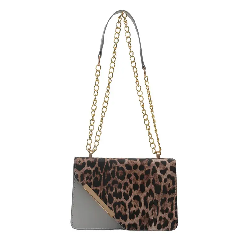 Women Leopard Print Crossbody Bag with Chain Strap