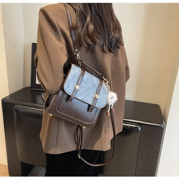 Vintage Women's Shoulder Crossbody Bag Brown Blue Glitter 2024 — feature 12