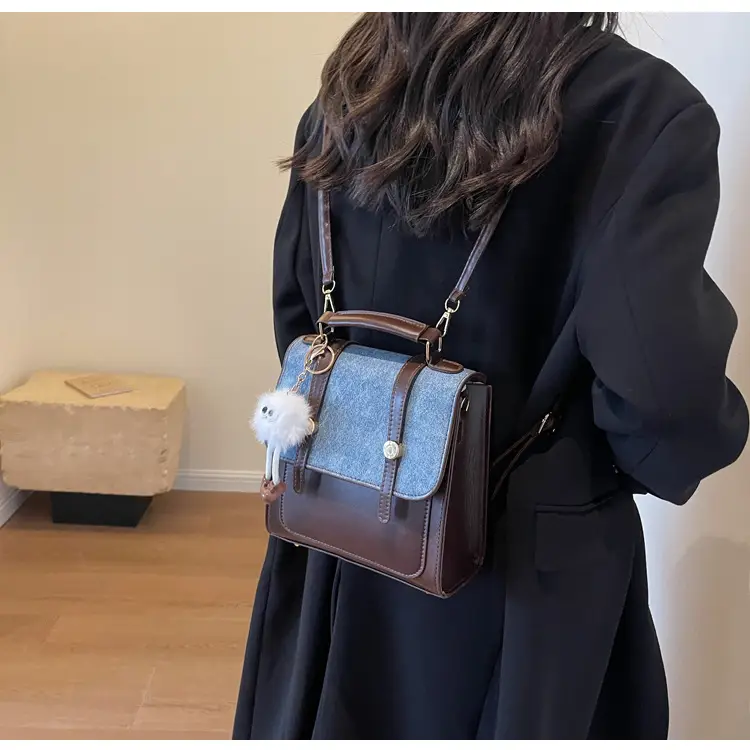 Vintage Women's Shoulder Crossbody Bag Brown Blue Glitter 2024 — feature 19