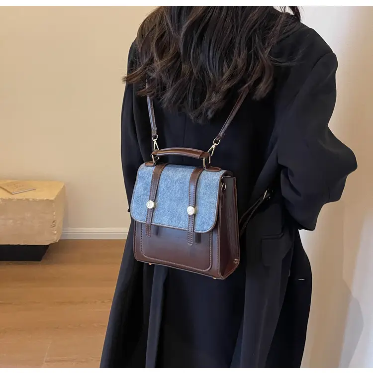 Vintage Women's Shoulder Crossbody Bag Brown Blue Glitter 2024 — feature 21