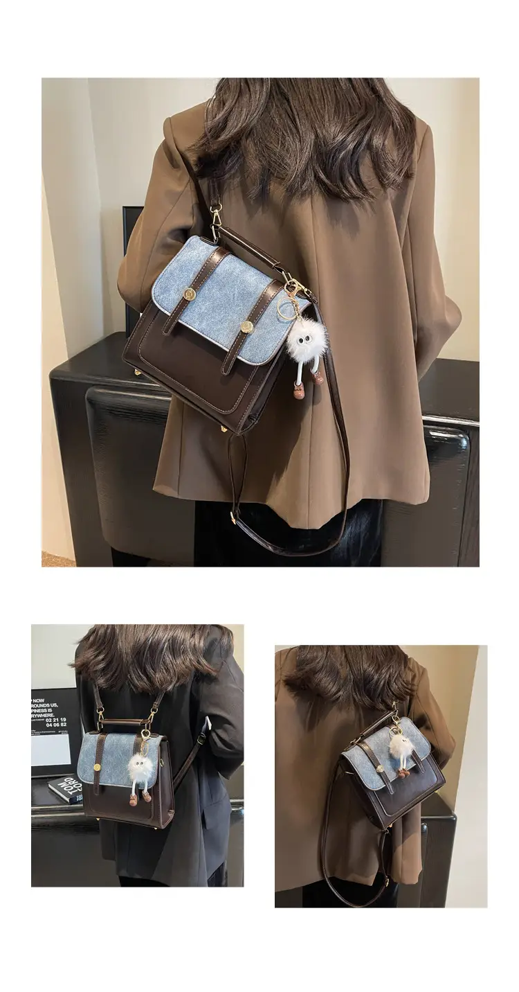 Vintage Women's Shoulder Crossbody Bag Brown Blue Glitter 2024 — feature 27