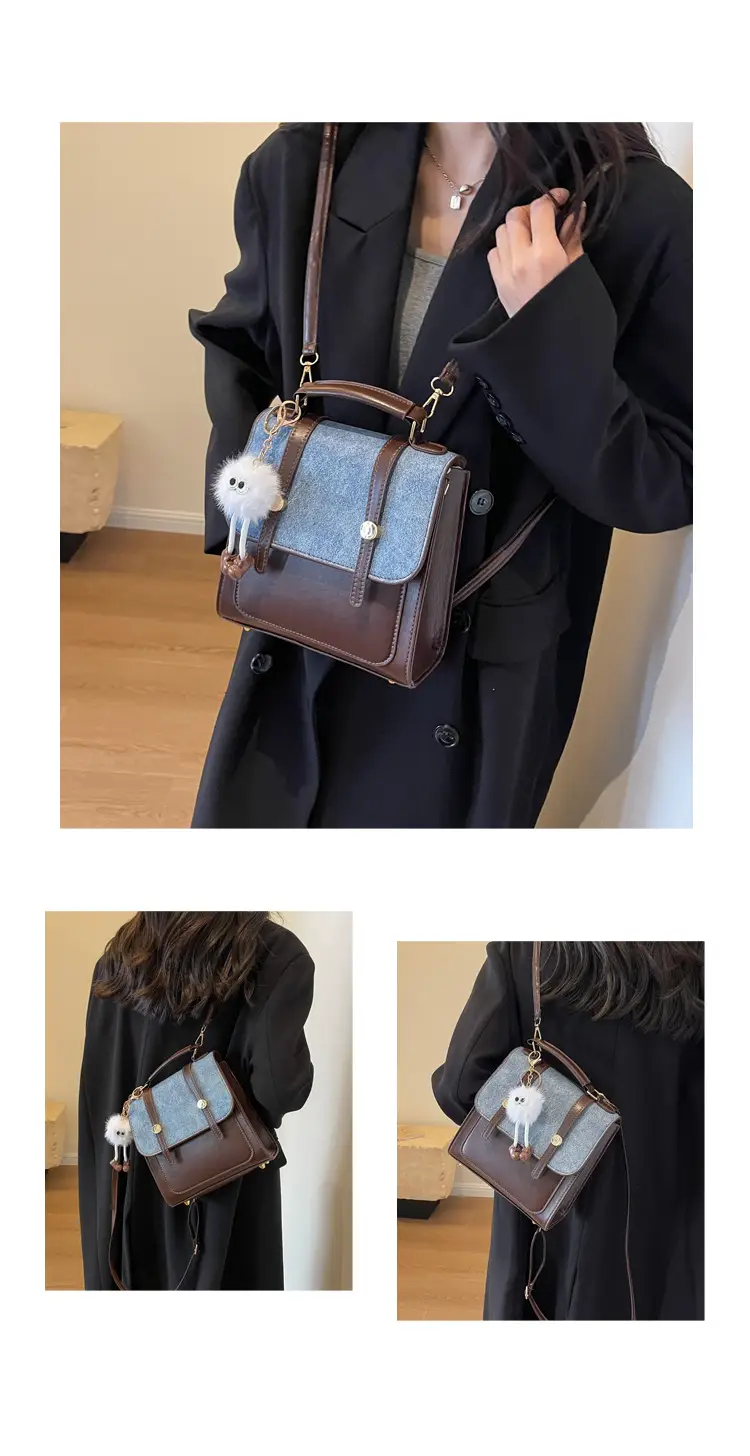 Vintage Women's Shoulder Crossbody Bag Brown Blue Glitter 2024 — feature 29