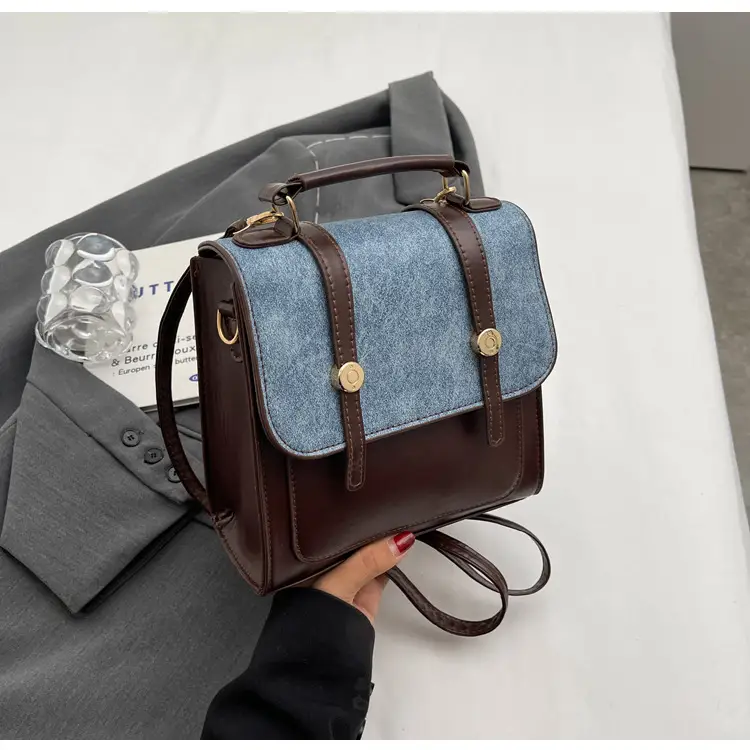 Vintage Women's Shoulder Crossbody Bag Brown Blue Glitter 2024 - Image 7