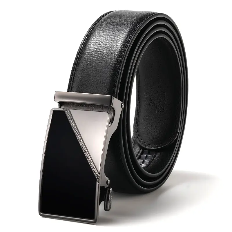 Men's Black Leather Belt with Silver Buckle