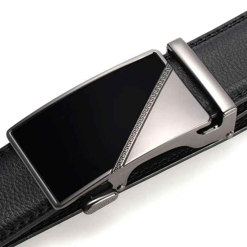 Men's Black Leather Belt with Silver Buckle