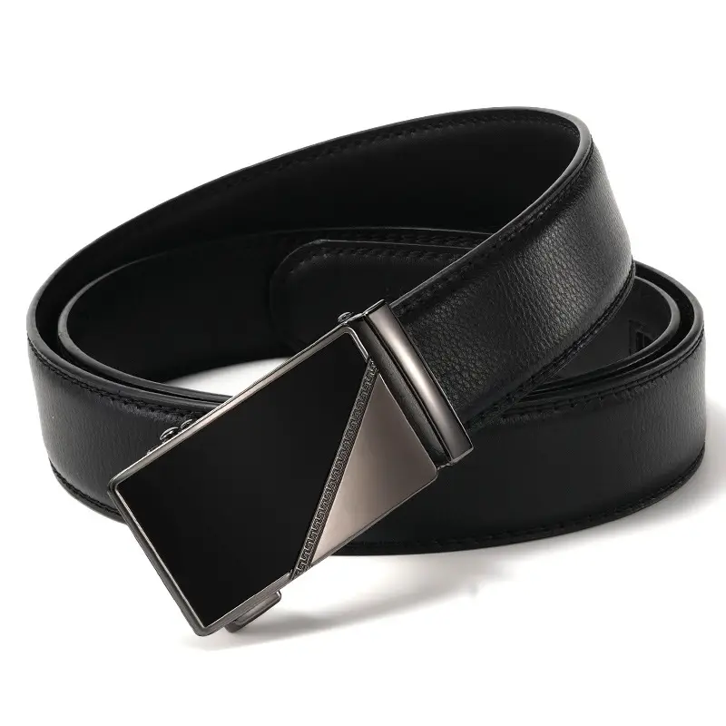 Men's Black Leather Belt with Silver Buckle