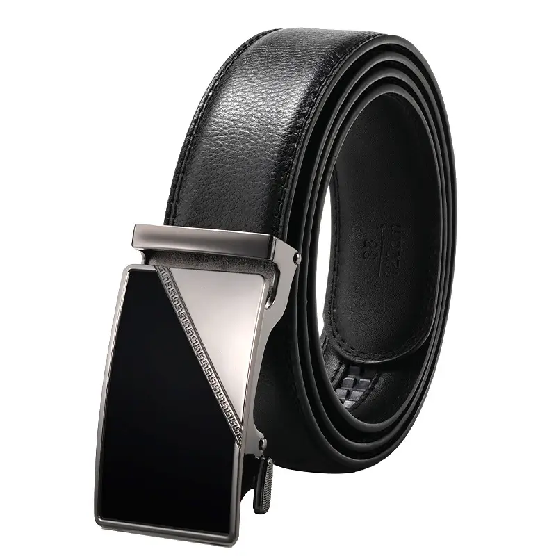 Men's Black Leather Belt with Silver Buckle