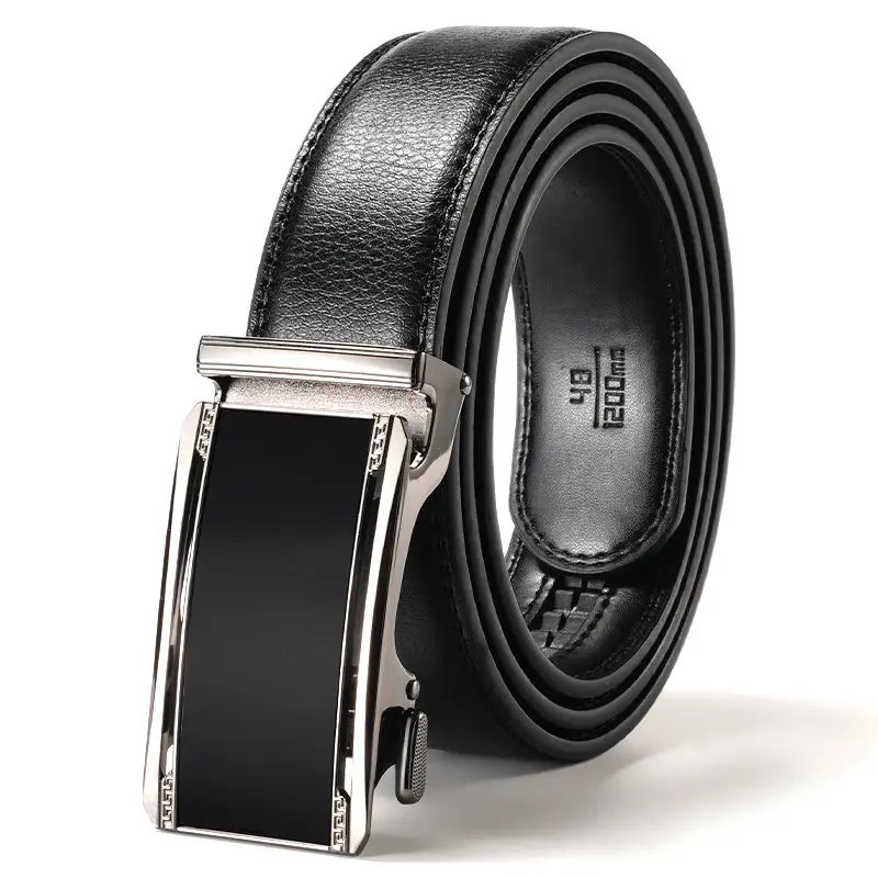 Men's Black Leather Belt with Silver Buckle