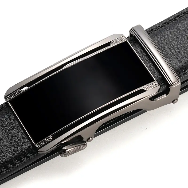 Men's Black Leather Belt with Silver Buckle