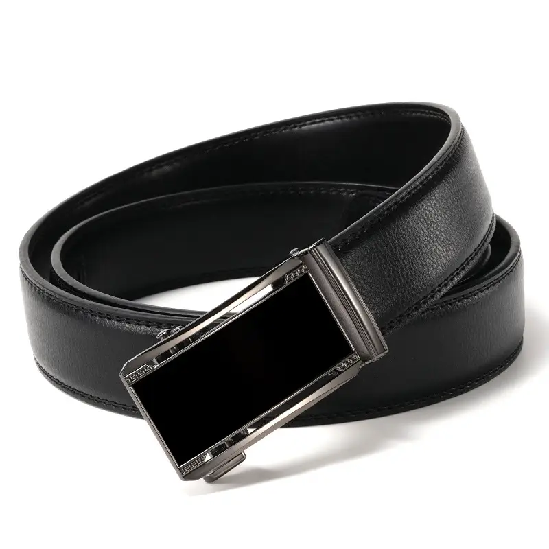 Men's Black Leather Belt with Silver Buckle
