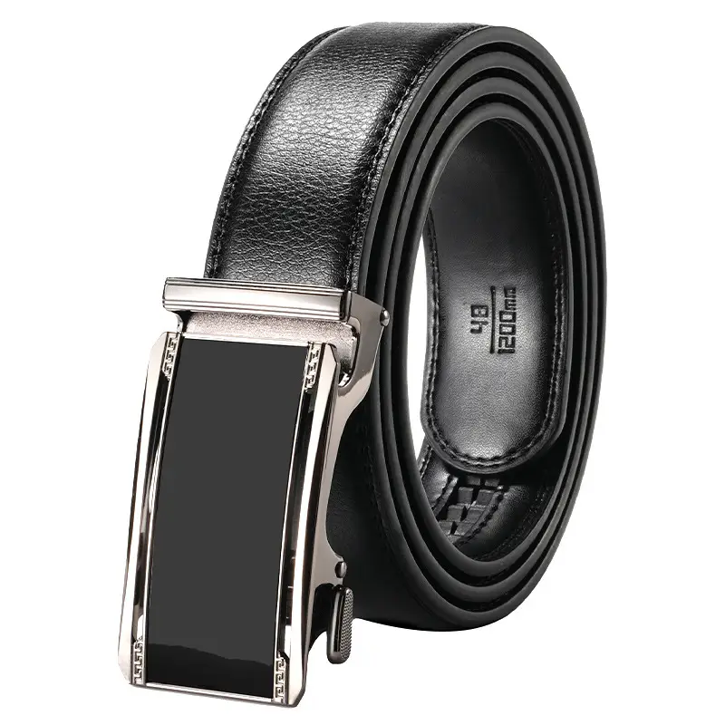 Men's Black Leather Belt with Silver Buckle