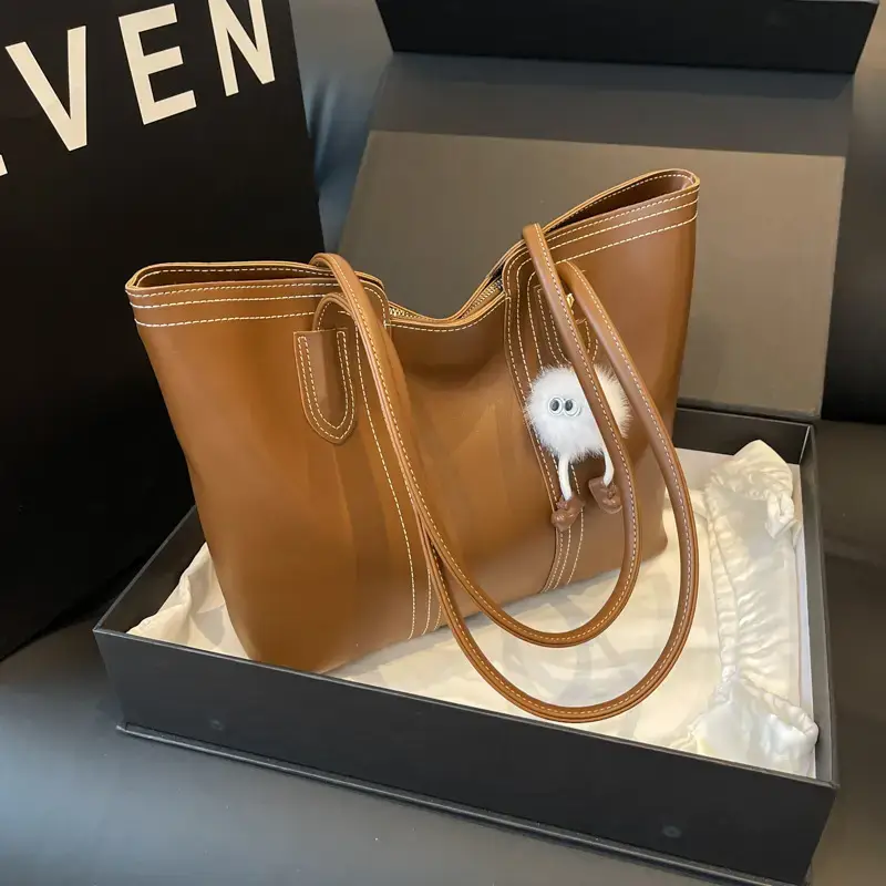Women's Tan Leather Commuter Shoulder Bag 2024 New Style - Image 7