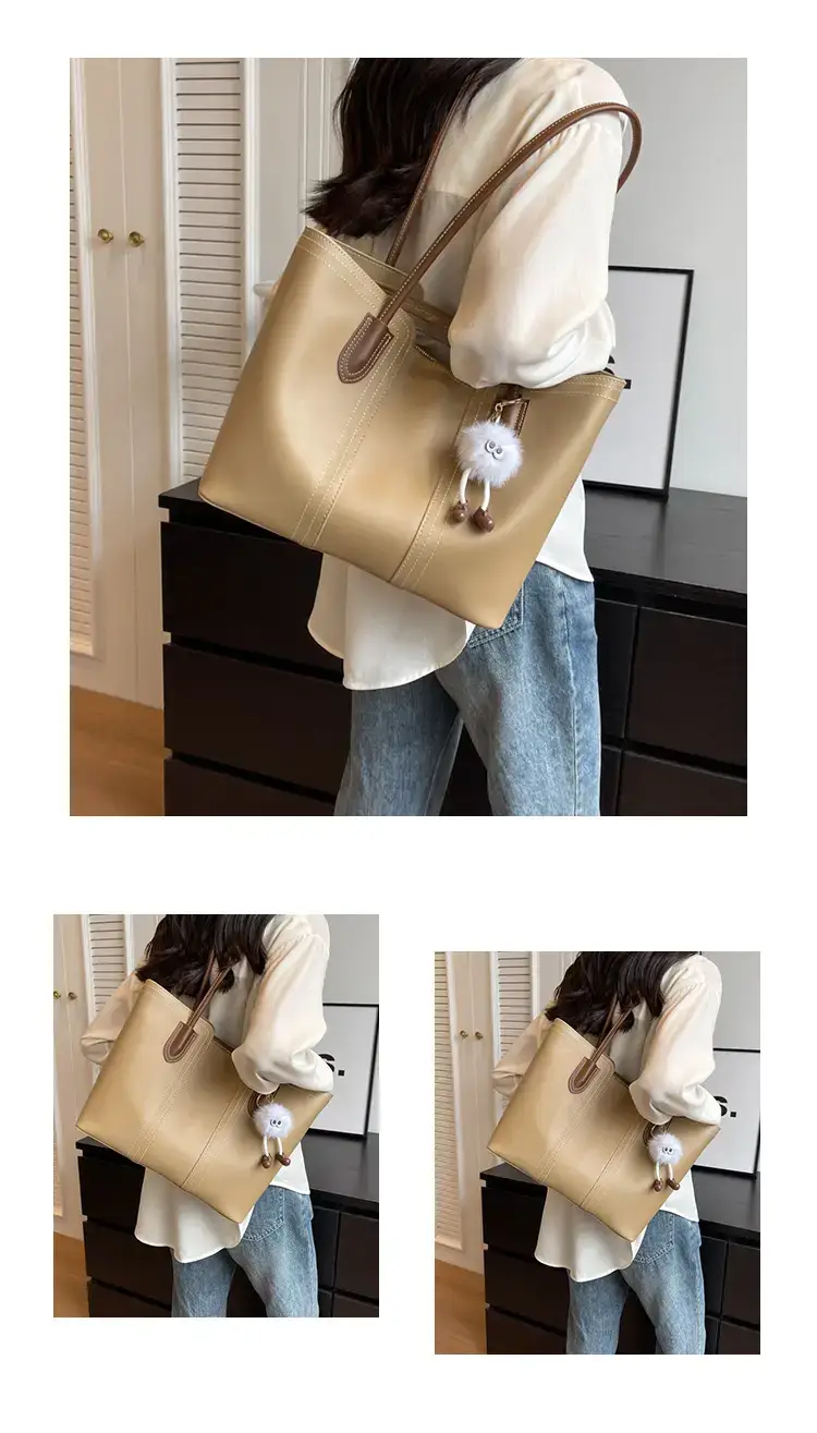 Women's Tan Leather Commuter Shoulder Bag 2024 New Style — feature 11