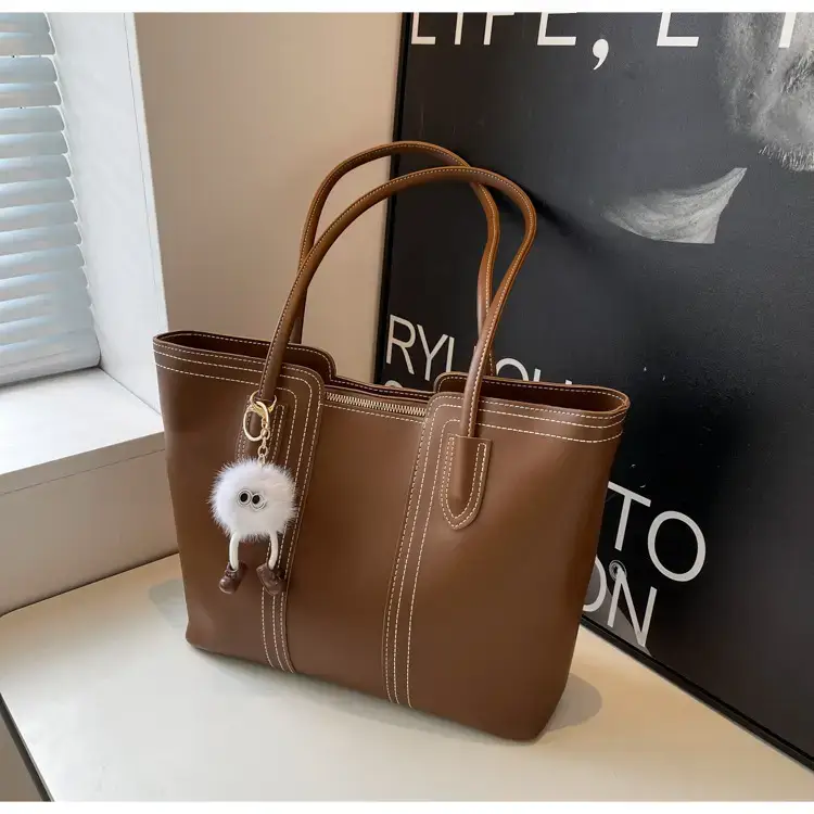 Women's Tan Leather Commuter Shoulder Bag 2024 New Style — feature 26