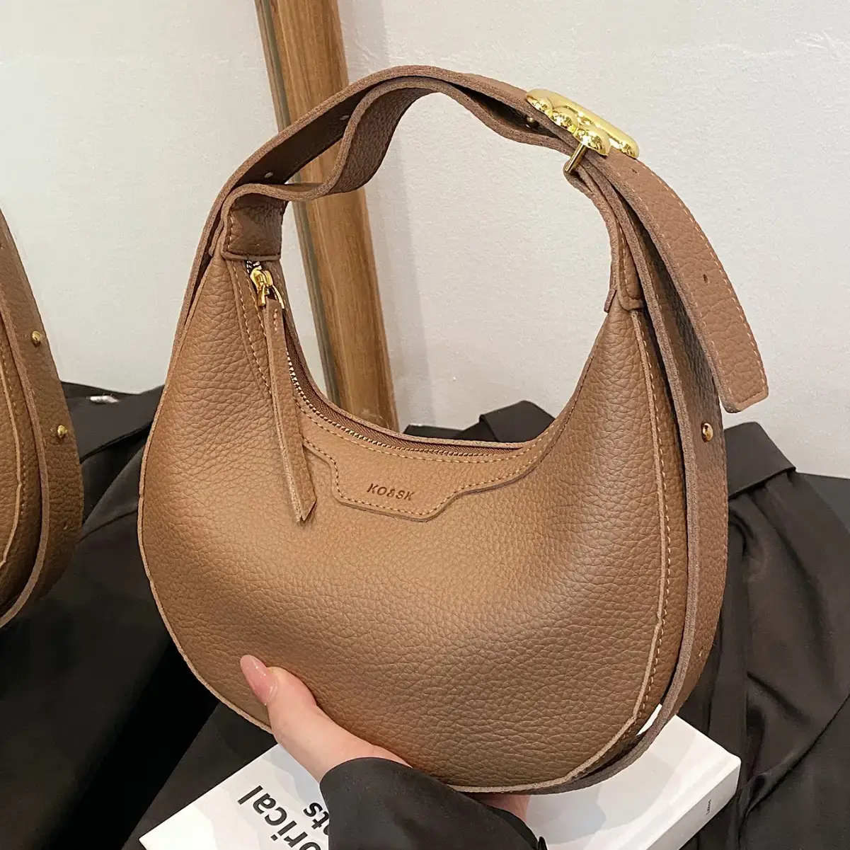 Women's Half Moon Bag Brown Shoulder Crossbody Casual 2024 - Image 5