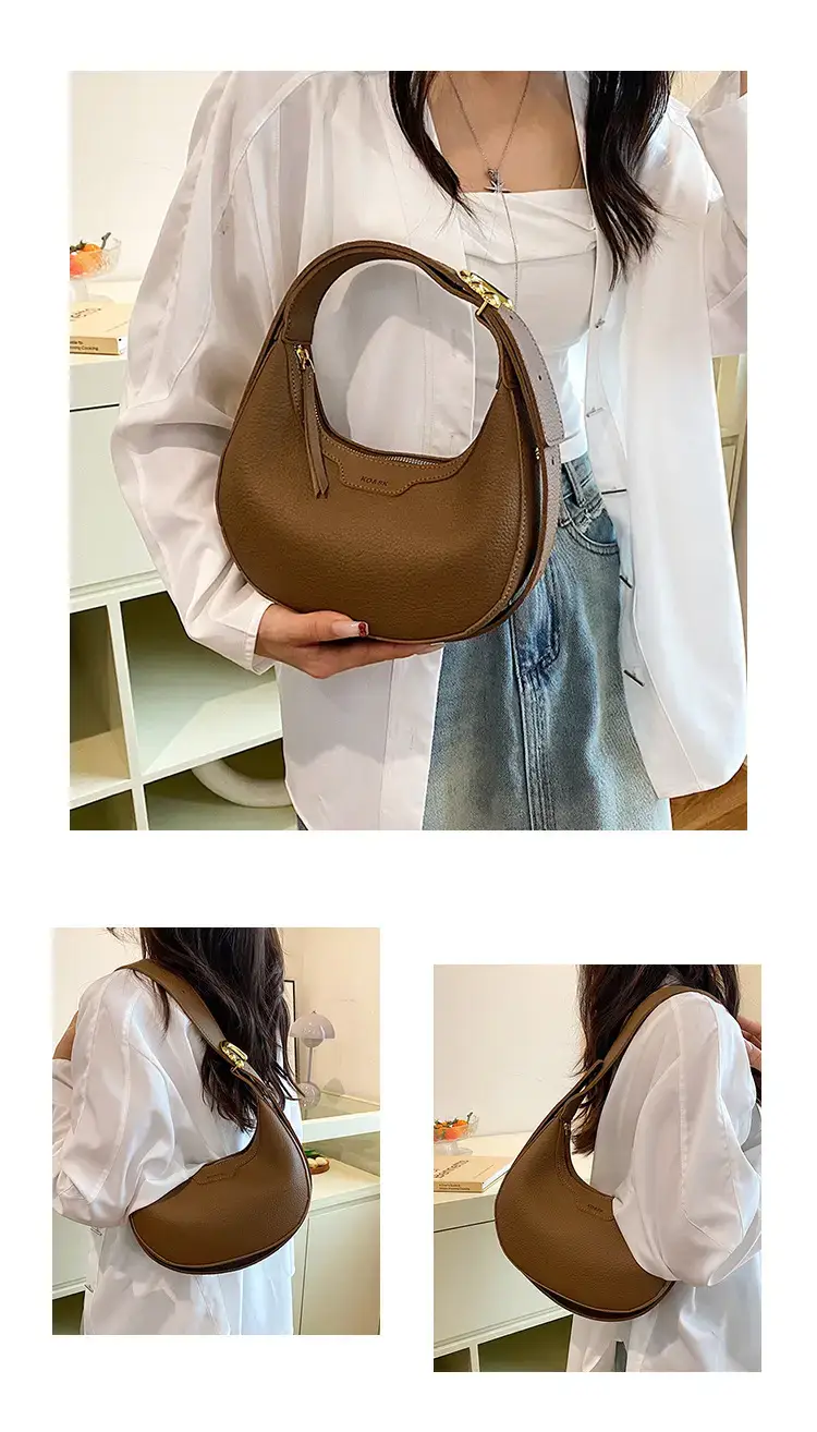 Women's Half Moon Bag Brown Shoulder Crossbody Casual 2024 — feature 10