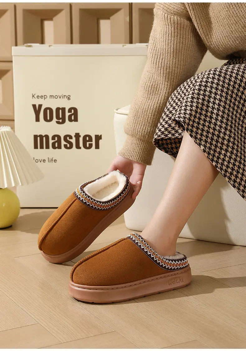 Cross-border new autumn and winter lace fashion cotton slippers wholesale men and women couples indoor and outdoor warm cotton slippers — feature 11