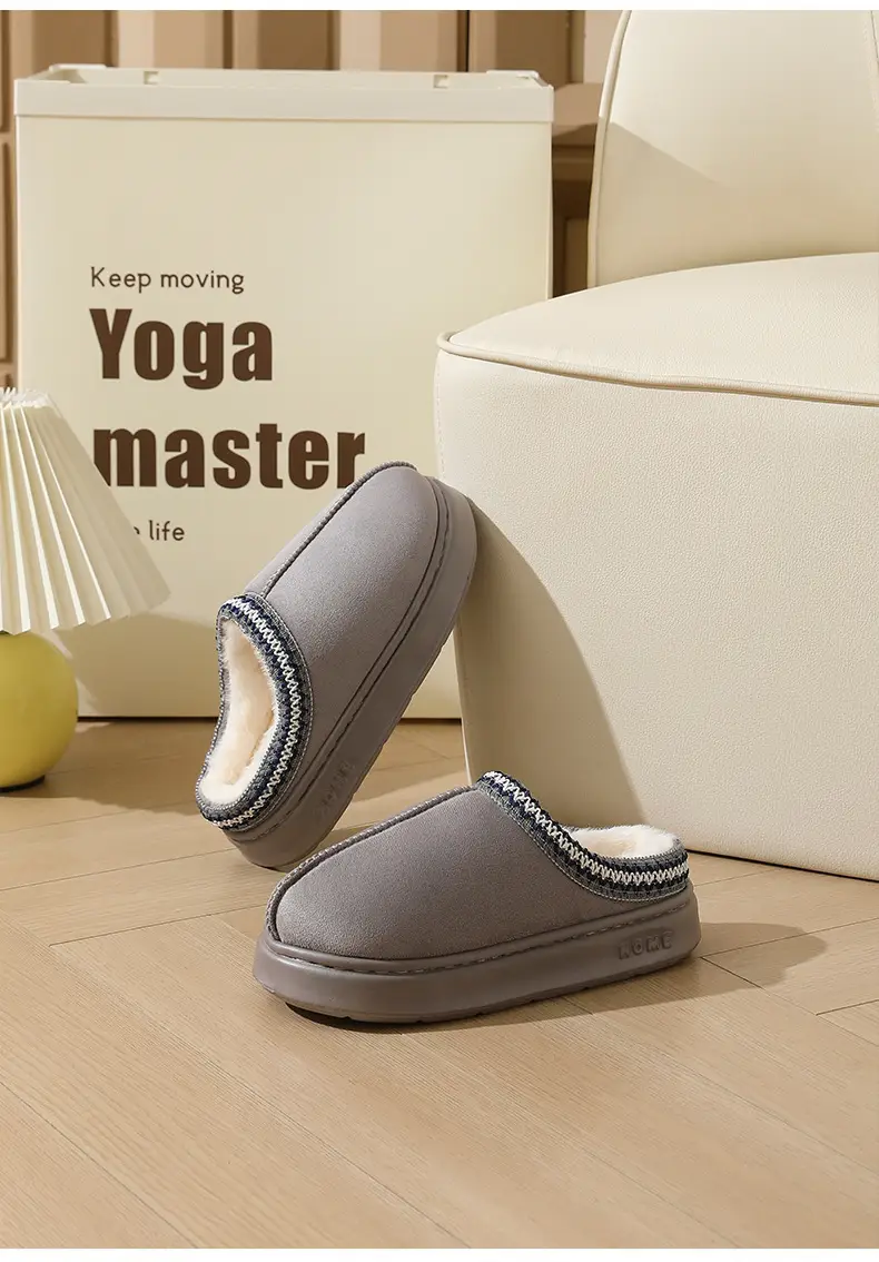 Cross-border new autumn and winter lace fashion cotton slippers wholesale men and women couples indoor and outdoor warm cotton slippers — feature 12