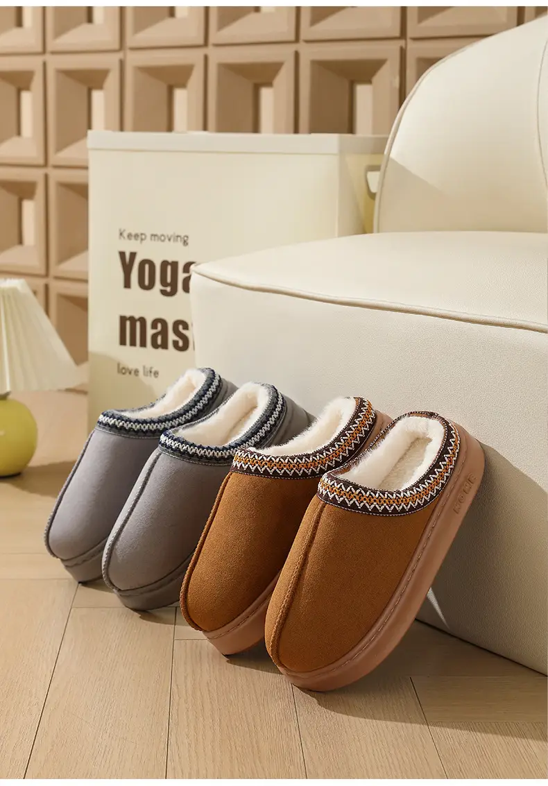 Cross-border new autumn and winter lace fashion cotton slippers wholesale men and women couples indoor and outdoor warm cotton slippers — feature 13