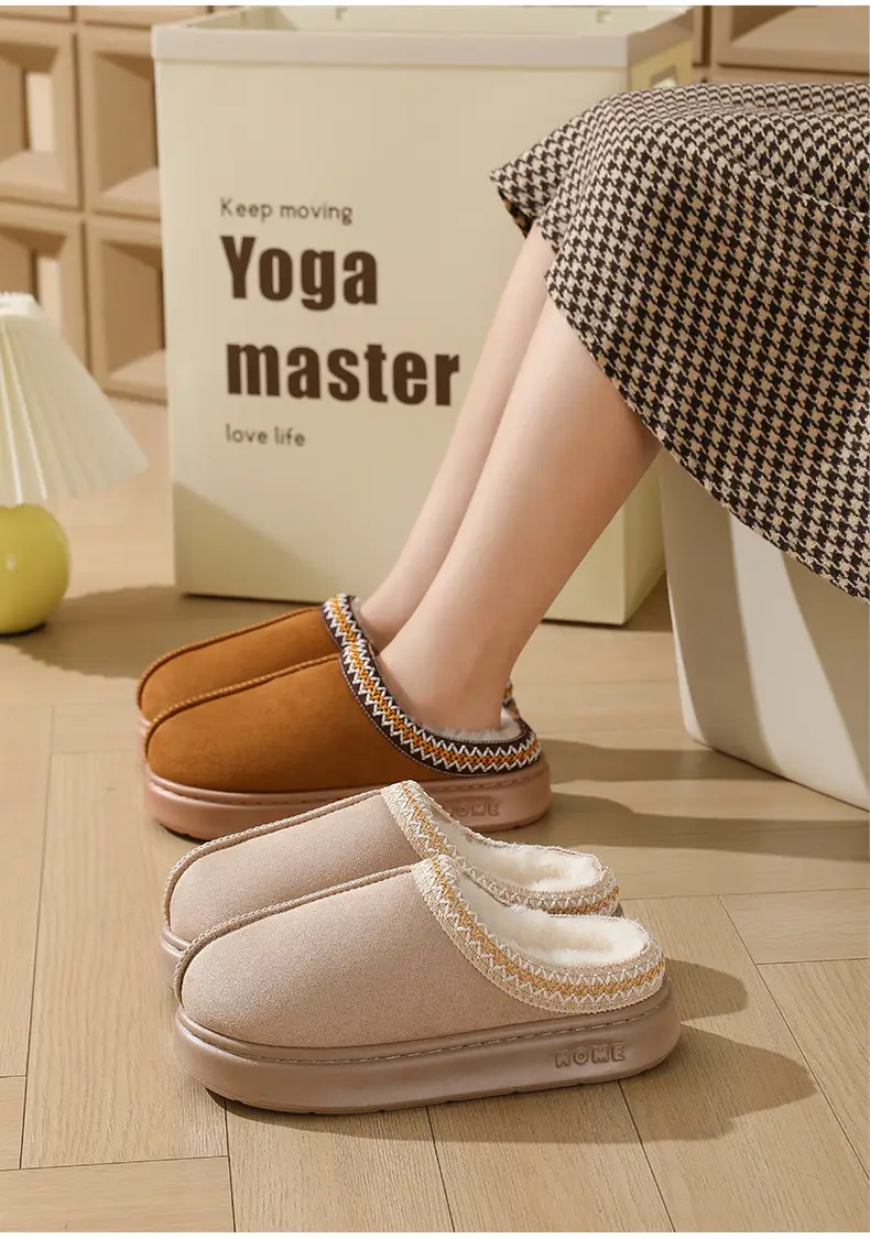 Cross-border new autumn and winter lace fashion cotton slippers wholesale men and women couples indoor and outdoor warm cotton slippers — feature 15