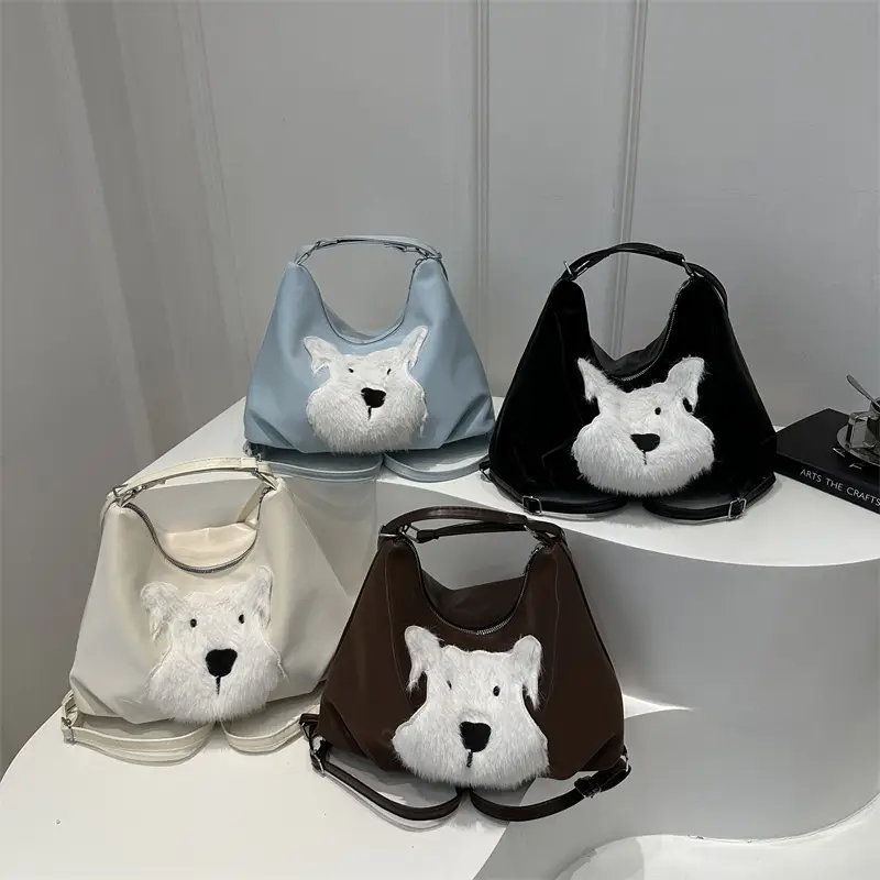 Women's Plush Puppy Shoulder Bag Large Capacity