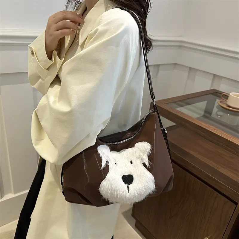 Women's Plush Puppy Shoulder Bag Large Capacity
