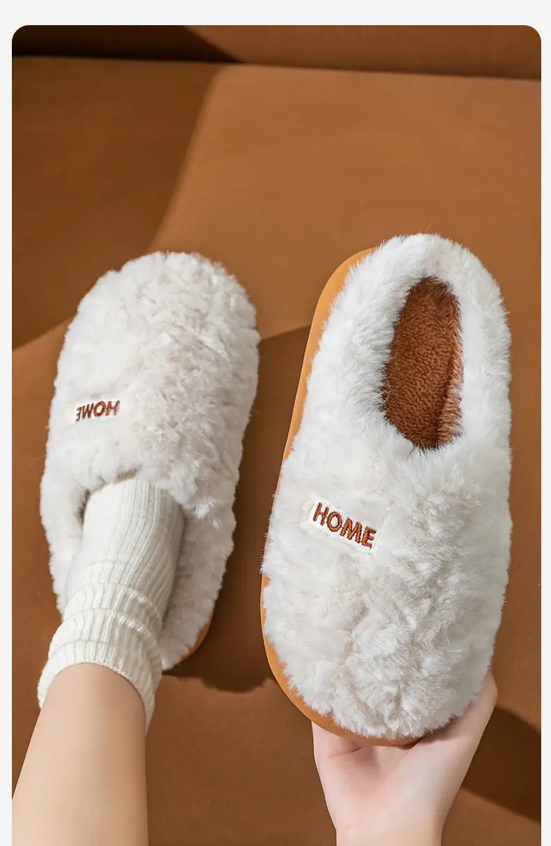 Cotton Slippers Women's Winter 2024 New Outfit Heel Indoor Home Thick Sole Non-slip Warm Men's Plush Cotton Shoes — feature 11