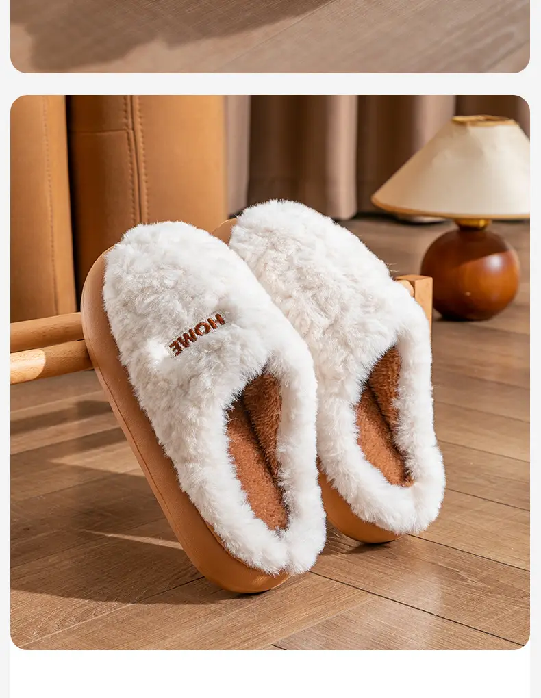 Cotton Slippers Women's Winter 2024 New Outfit Heel Indoor Home Thick Sole Non-slip Warm Men's Plush Cotton Shoes — feature 3