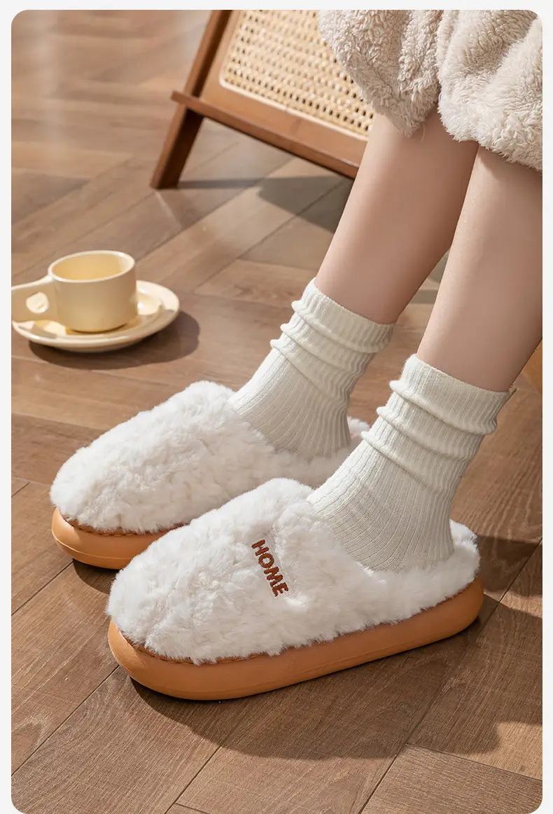 Cotton Slippers Women's Winter 2024 New Outfit Heel Indoor Home Thick Sole Non-slip Warm Men's Plush Cotton Shoes — feature 6