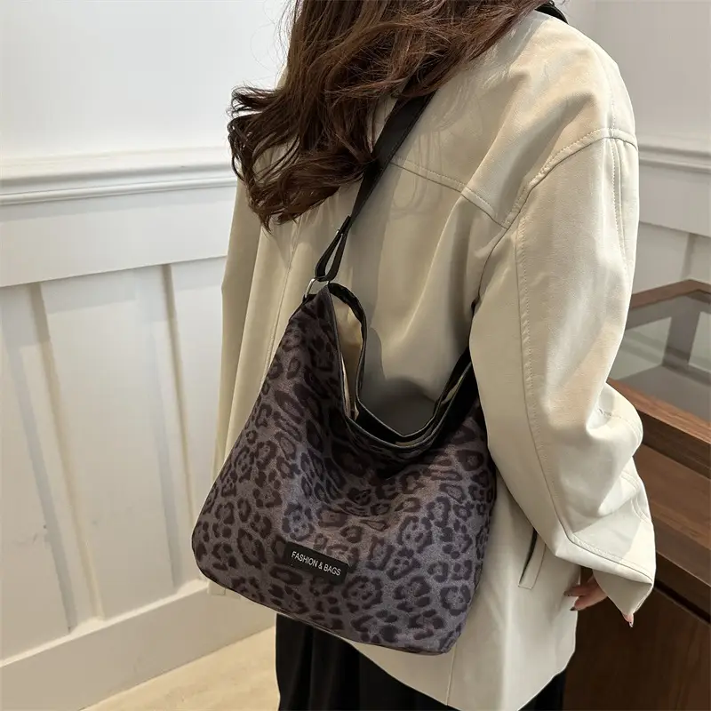Fashion Suede Leopard Print Large Capacity Bag for Women - Image 4