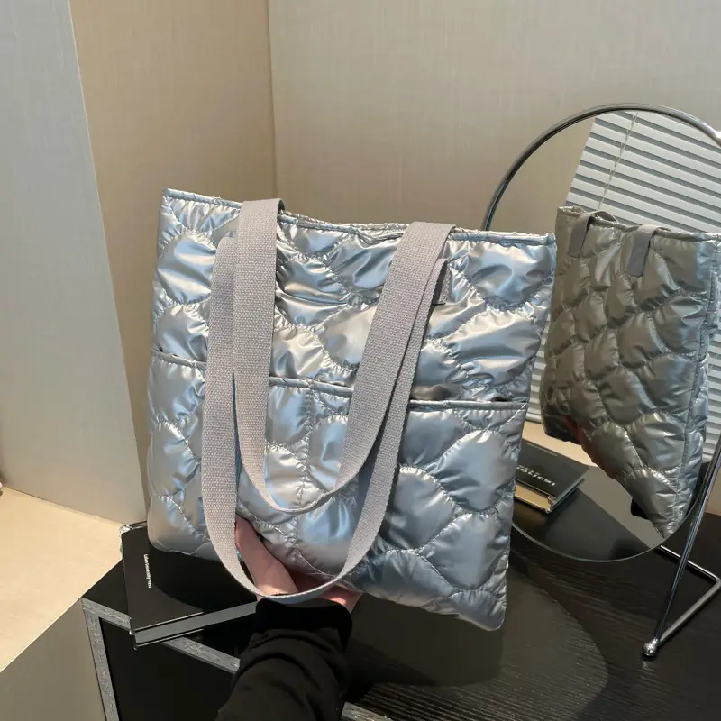 2024 Winter Women's Puffer Handbags Silver Black Gold - Image 6