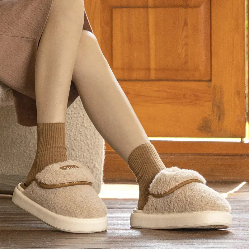 Winter Simple Home Cotton Slippers Women's Indoor Men's Floor Slippers Warm and Comfortable Dung-feeling Thick Sole Wearing - Image 6