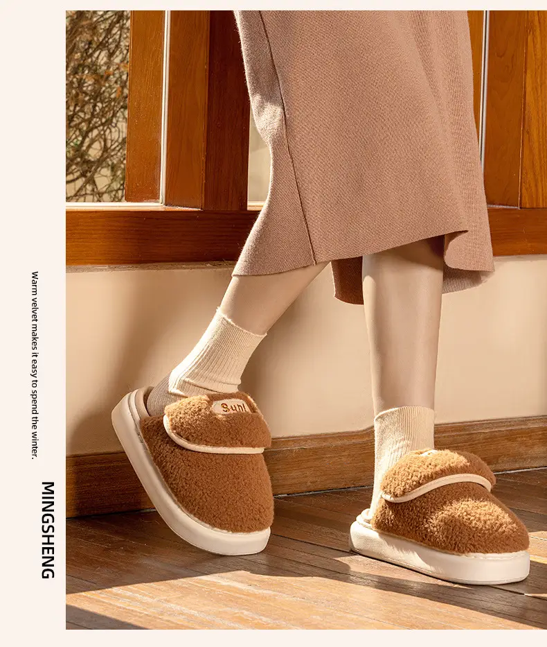 Winter Simple Home Cotton Slippers Women's Indoor Men's Floor Slippers Warm and Comfortable Dung-feeling Thick Sole Wearing — feature 7