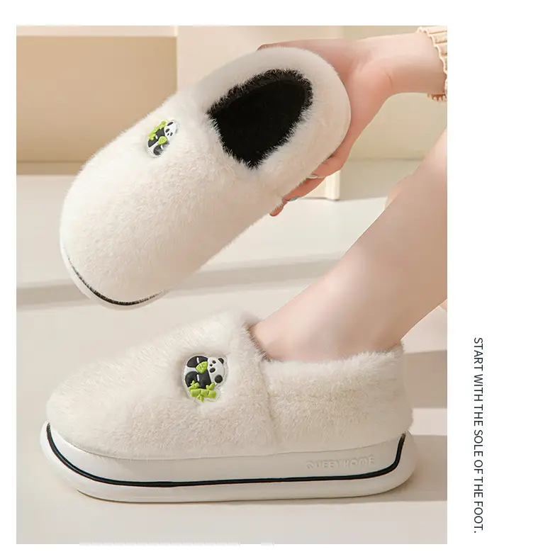 Panda Cotton Slippers Women's Autumn and Winter Warm Heel Indoor Home Plush Thick Sole Non-slip Cartoon Cotton Shoes for Couple Men — feature 13