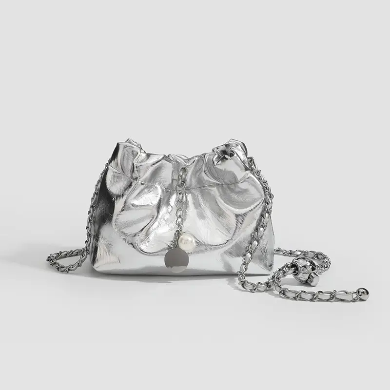 2026 Silver Pleated Cloud Bag with Chain Crossbody - Image 4
