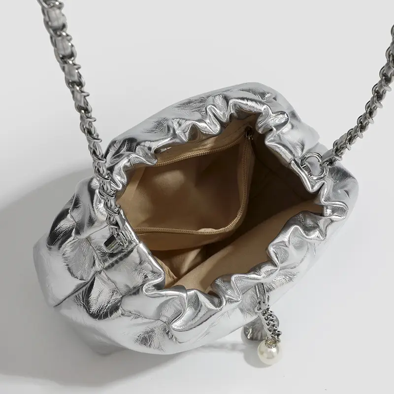 2026 Silver Pleated Cloud Bag with Chain Crossbody - Image 7