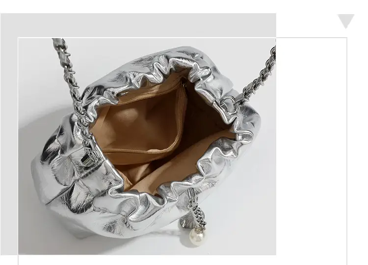 2026 Silver Pleated Cloud Bag with Chain Crossbody — feature 12