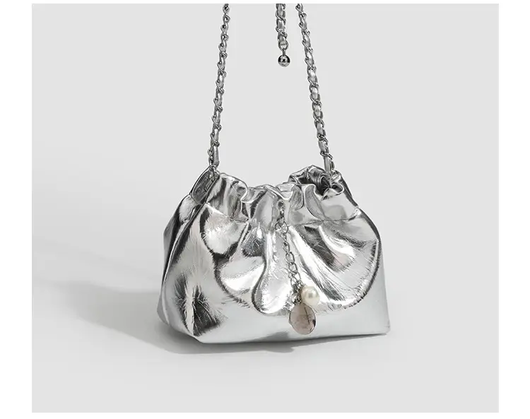 2026 Silver Pleated Cloud Bag with Chain Crossbody — feature 21