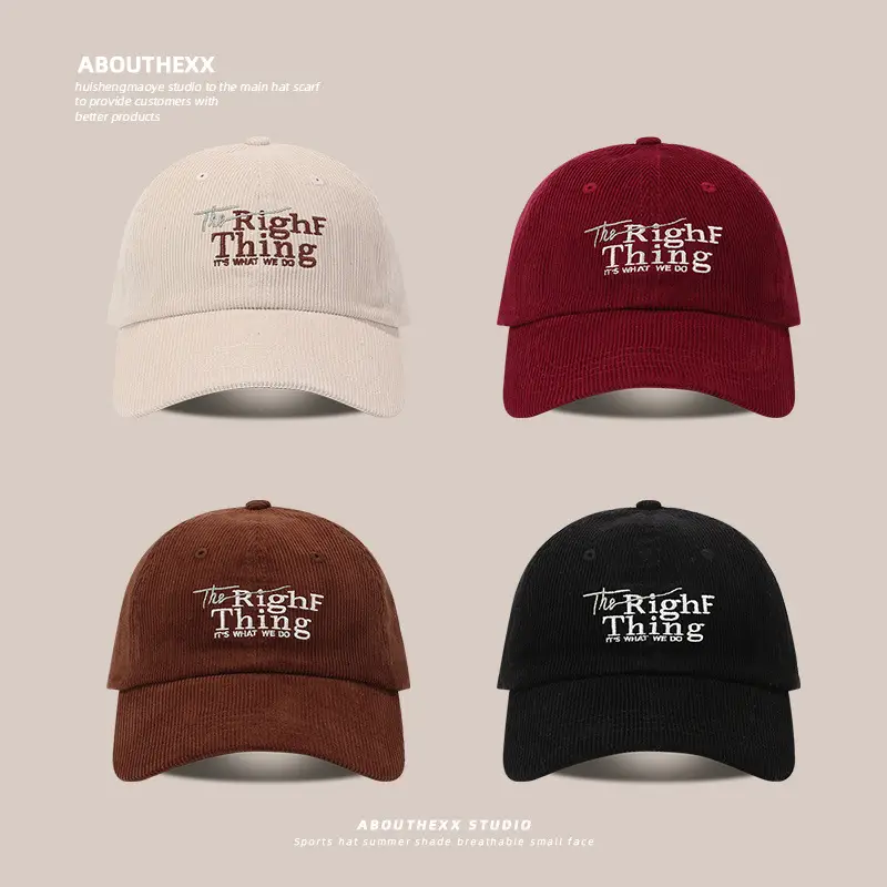 2024 Women's Red Corduroy Cap with Letter Embroidery - Image 6
