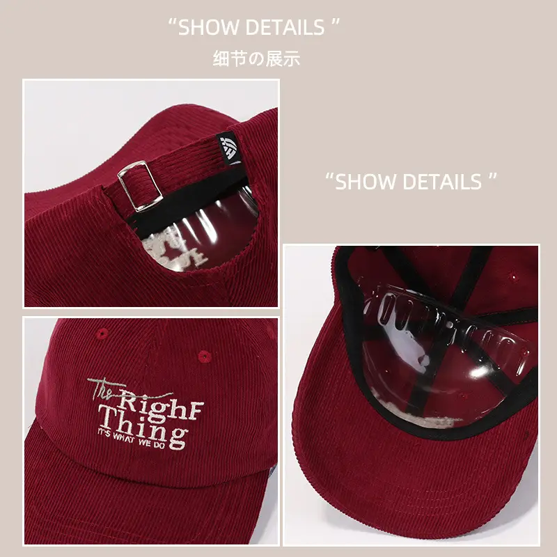 2024 Women's Red Corduroy Cap with Letter Embroidery - Image 7