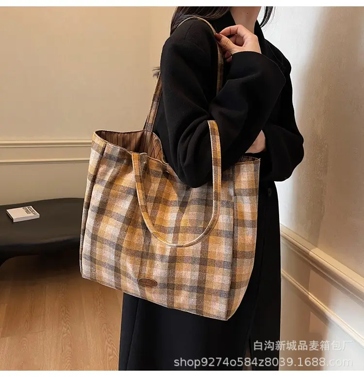 Plaid Checkered Tote Bag for Women Large Capacity — feature 12