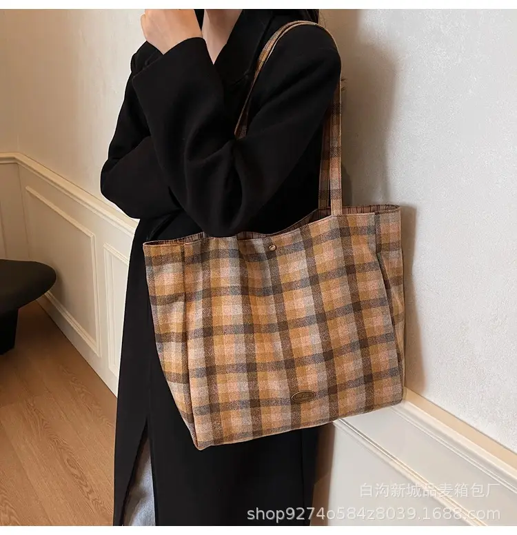 Plaid Checkered Tote Bag for Women Large Capacity — feature 13