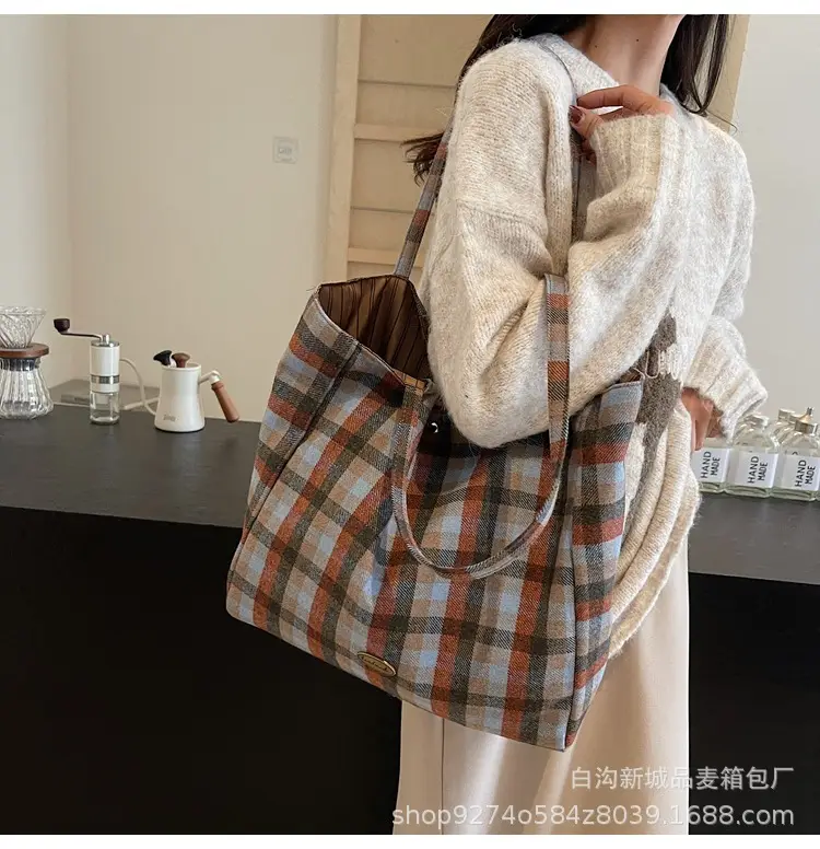 Plaid Checkered Tote Bag for Women Large Capacity — feature 19