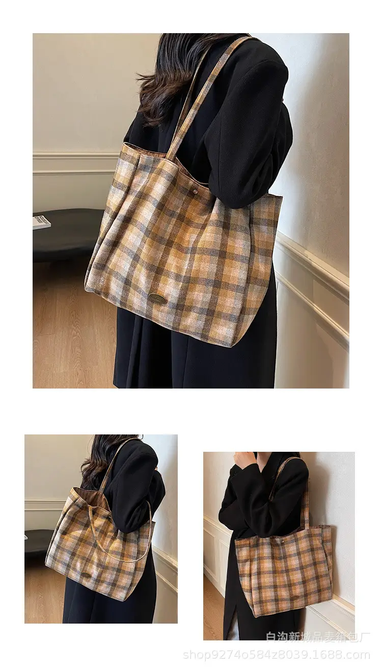 Plaid Checkered Tote Bag for Women Large Capacity — feature 8