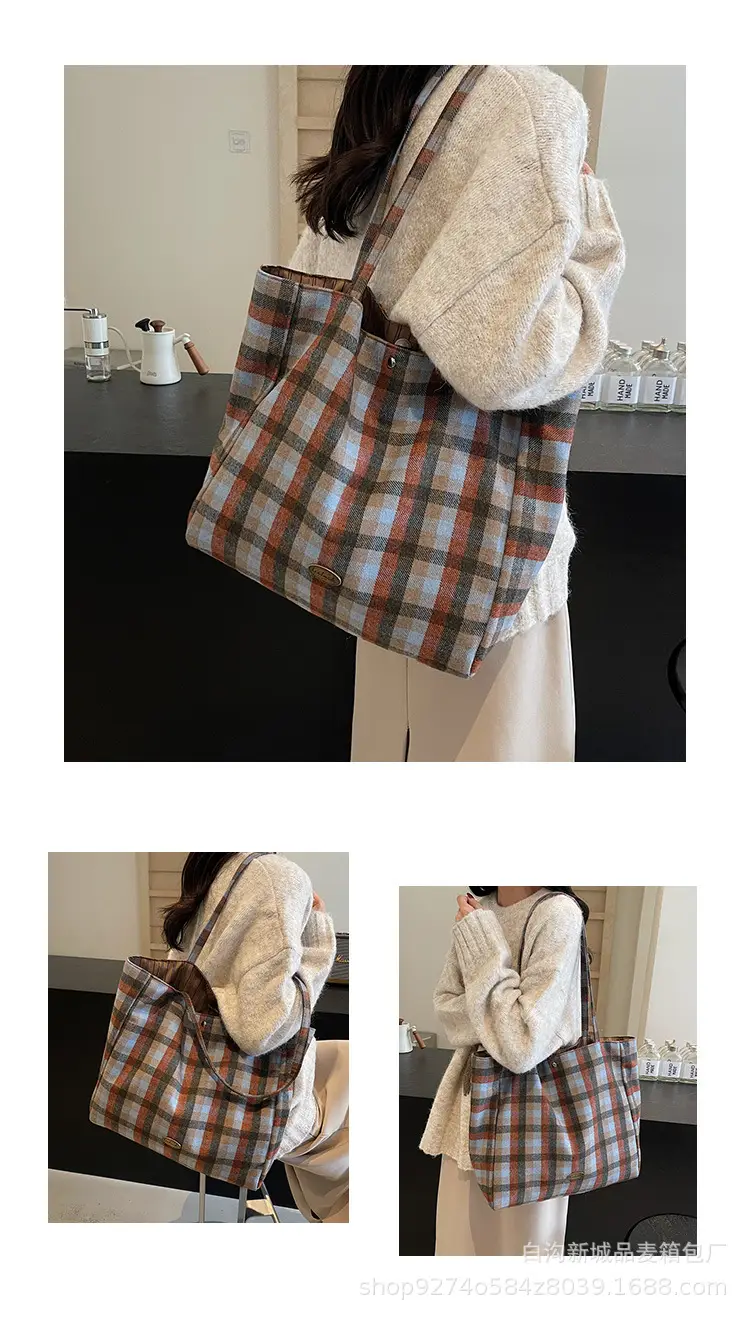 Plaid Checkered Tote Bag for Women Large Capacity — feature 9