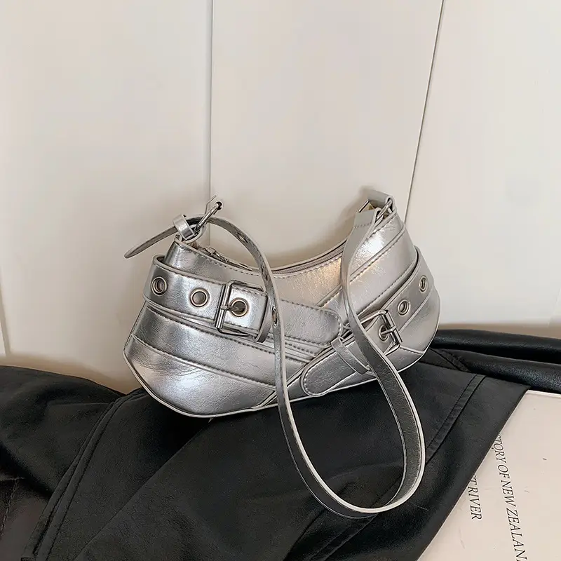 Vintage Silver Metallic Shoulder Bag for Women 2024 - Image 6