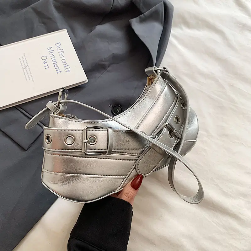 Vintage Silver Metallic Shoulder Bag for Women 2024 - Image 2