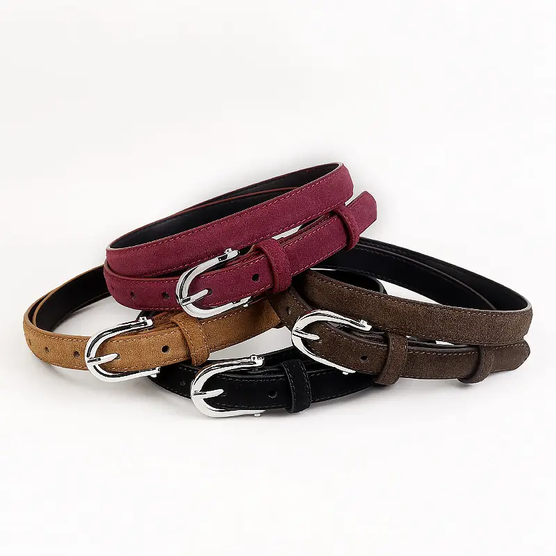 Women's Brown Suede Anti-velvet Belt with Silver Buckle - Image 6