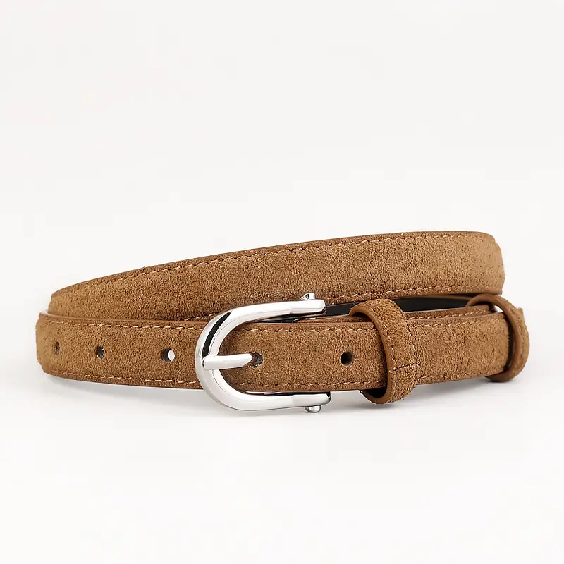 Women's Brown Suede Anti-velvet Belt with Silver Buckle - Image 2