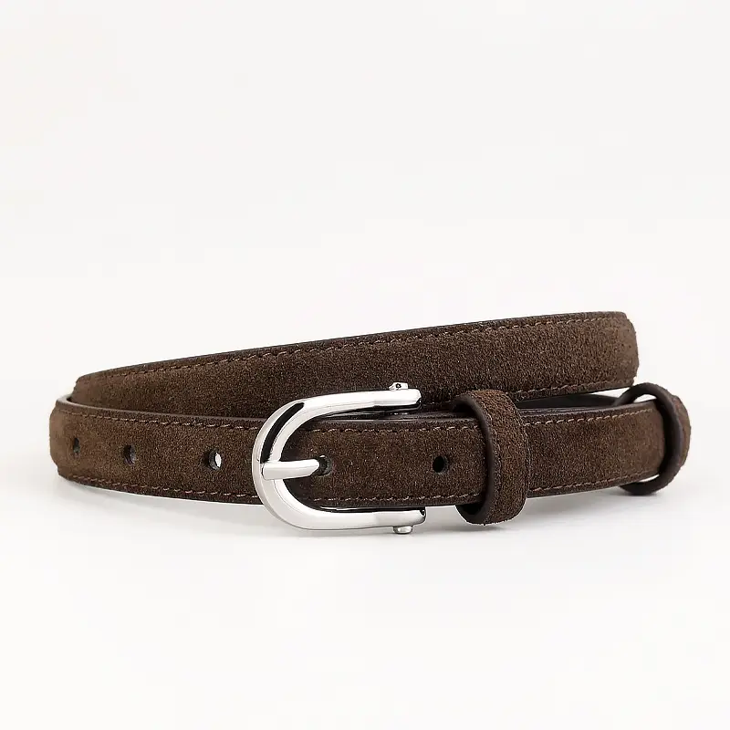 Women's Brown Suede Anti-velvet Belt with Silver Buckle - Image 3